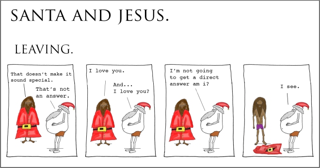 santa and jesus - leaving